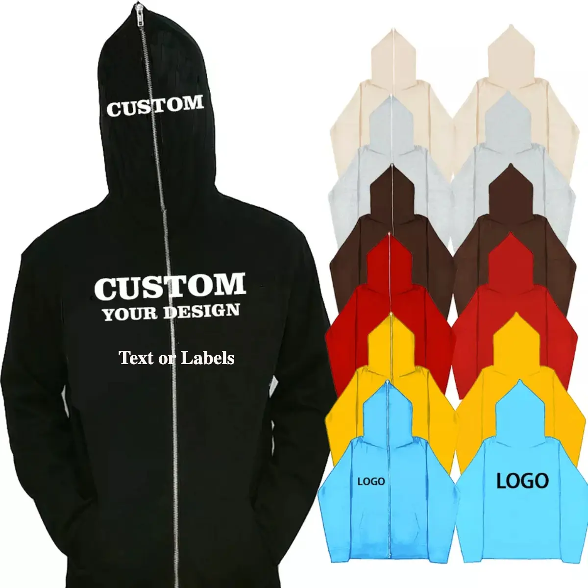 Fabrikada doğrudan siyah kazak özel 3D puf baskı tam yüz Zip Up erkekler Hoodie