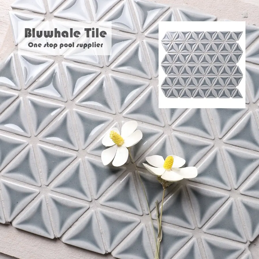 Japanese Style Bathroom Shower Concave Glossy Gray Glaze 3d Mosaico Piscina Triangle Ceramic Mosaic Tiles For Sale