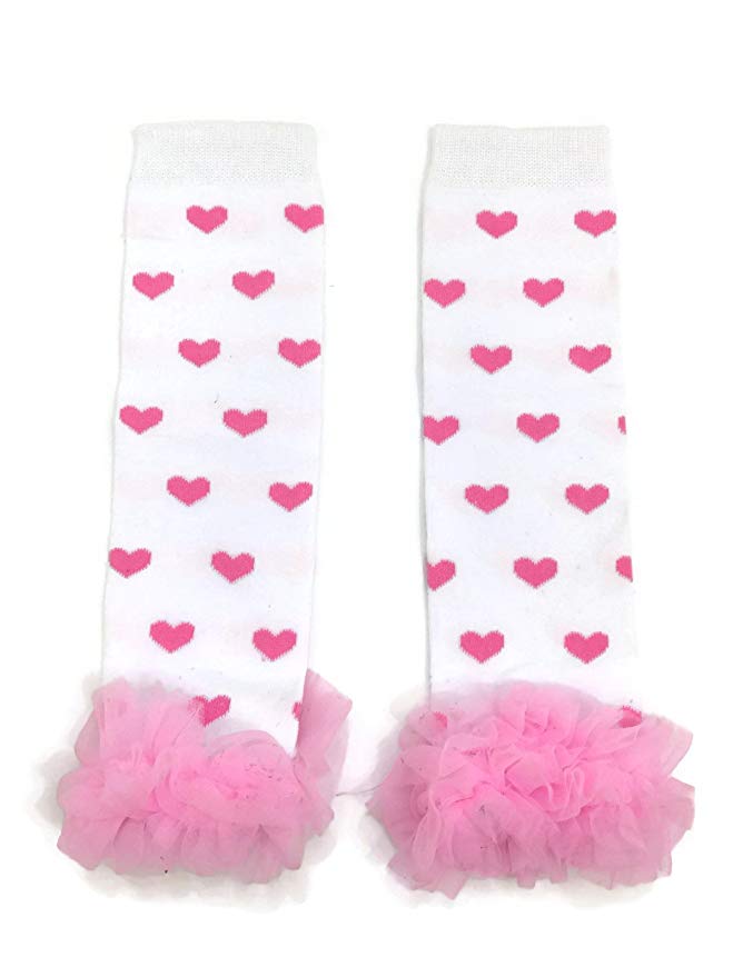 Calentadores de bebé Pink Hearts con volantes