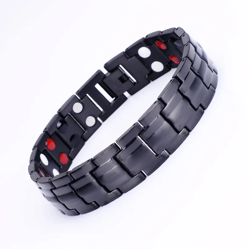 Healthcare jewelry health therapy double row energy men 4 in1 titanium bio magnetic bracelet