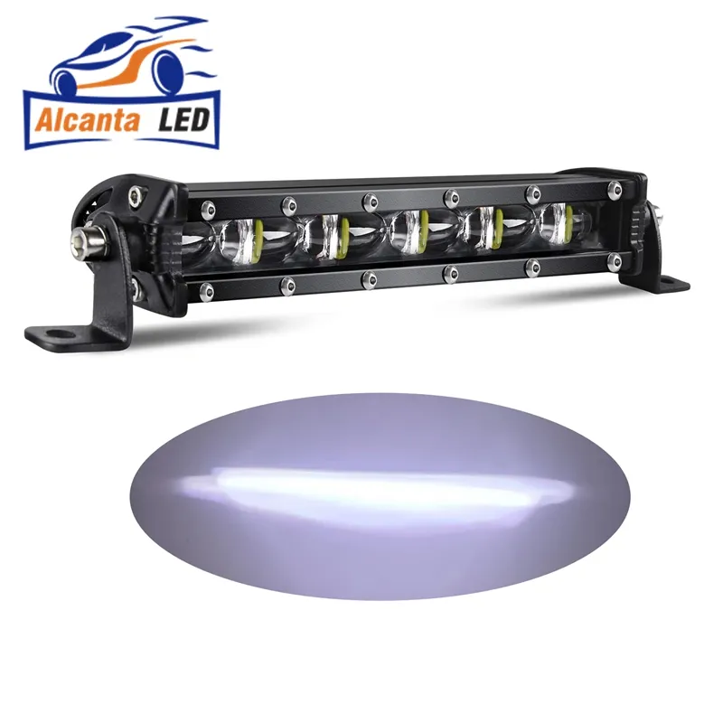 Barra de luz LED de una sola fila de 7 pulgadas, luces de trabajo de conducción todoterreno con lente 6D para camión, coche, cabina, barco, ATV, UTV