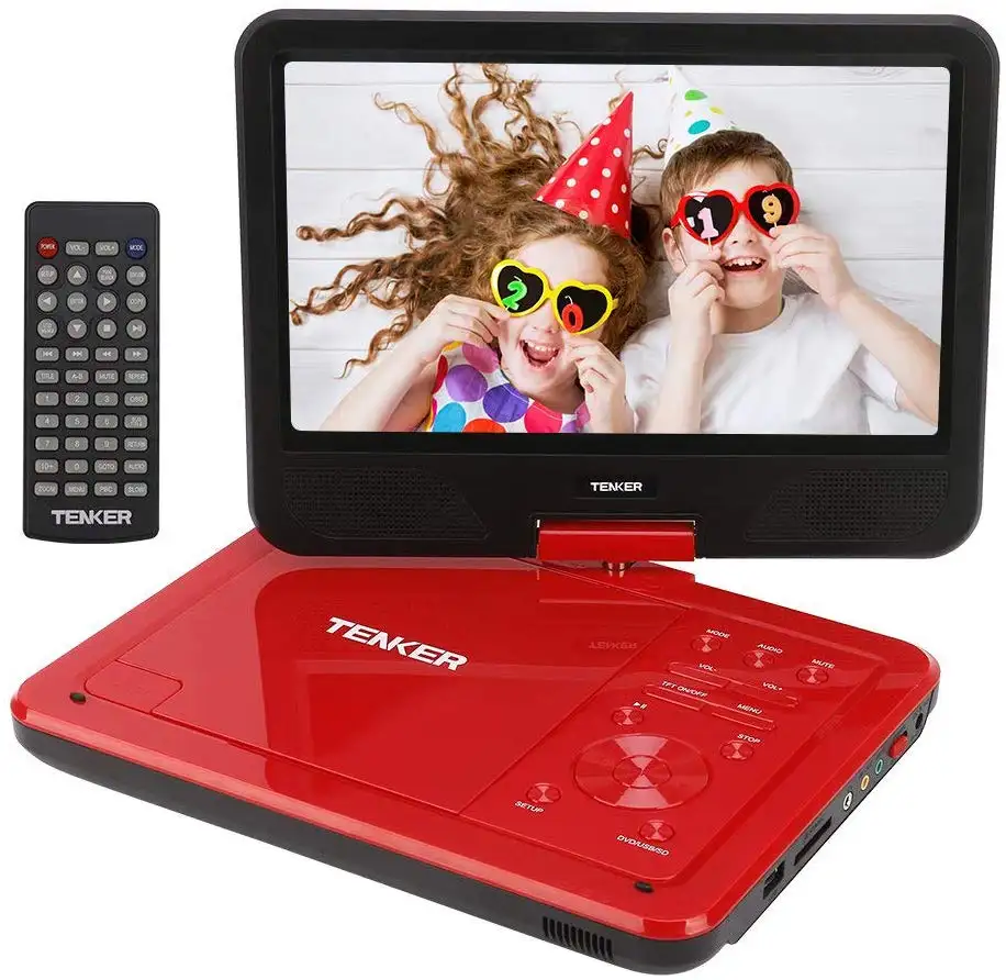 TENKER 12.5" Portable DVD Player with Swivel Screen, 3 Hours Rechargeable Battery with SD Card Slot and USB Port