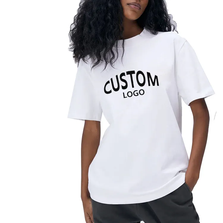 Maglietta in rilievo per donna, produttore di abbigliamento, stampa bianca personalizzata, con stampa personalizzata, t-shirt da donna con logo