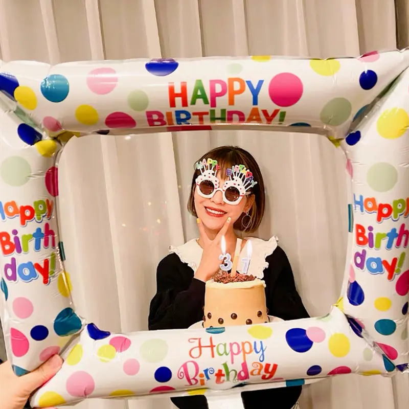 50x59CM Photo Booth Foil Balloons Happy Birthday Photo Frame Globos Birthday Party Decor forniture Baby Shower Kid Toys Gift