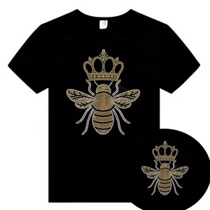 Custom Designer <strong>Crown</strong> Queen Bee Rhinestone Heat Transfers Iron on Design Hot Fix Bee Rhinestones Transfers Motif for T-Shirt DIY - Product Image 3