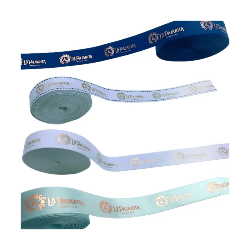 Wholesale custom made grosgrain satin ribbon with logo gold silver stamping printing