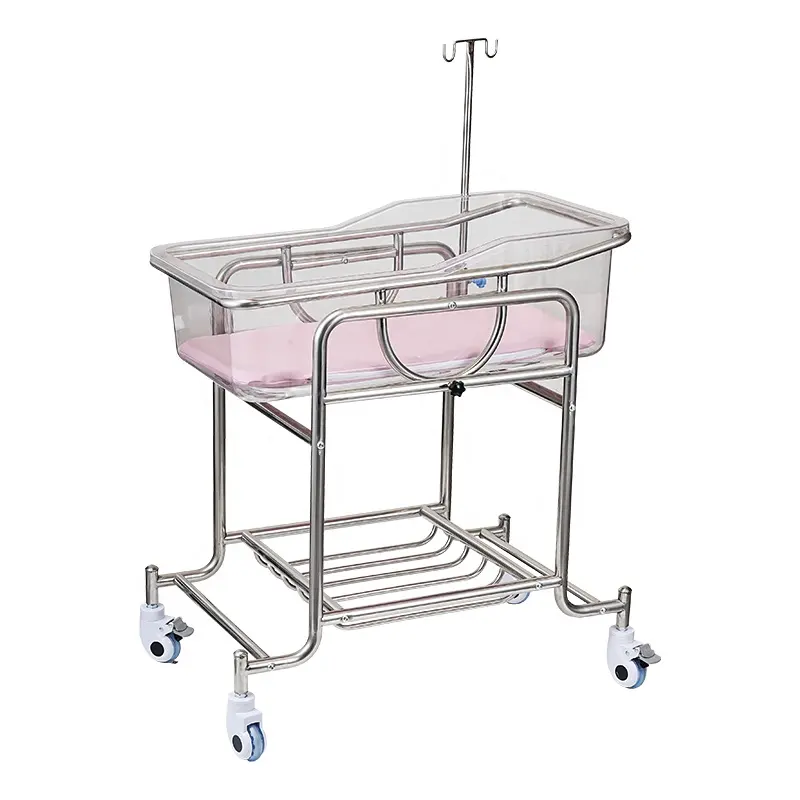 High quality hospital use baby treatment bed stainless steel baby moving lathe with infusion rack baby cot