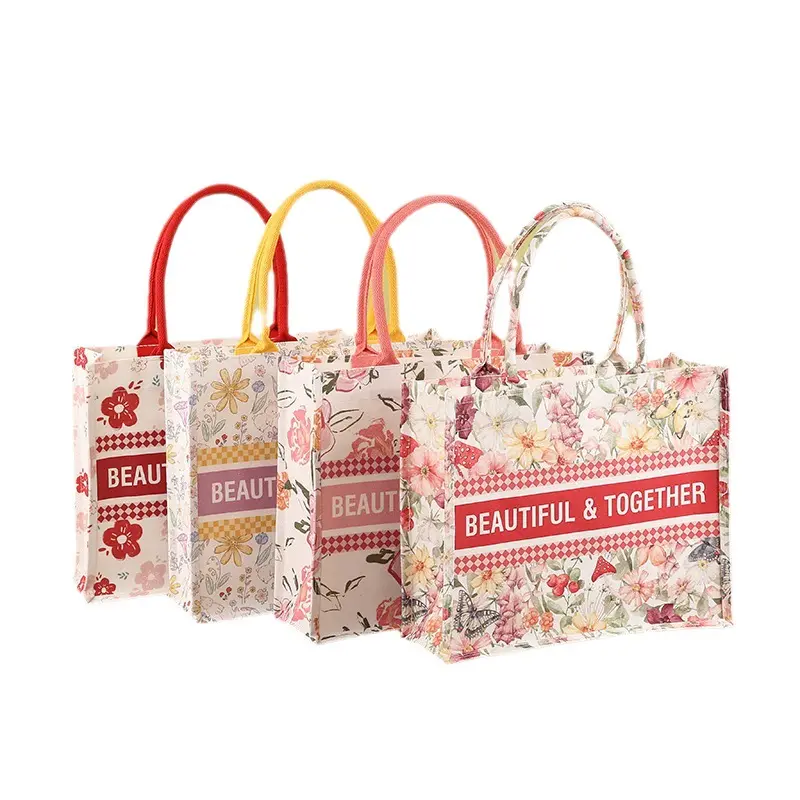 Vente en gros de sacs de courses réutilisables en jute design populaire sacs en toile de jute à rayures pour cadeau de mariage sacs d'épicerie en jute jumbo