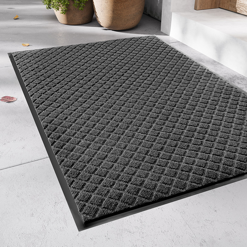Tapis d'entrée en polyester - carreaux gris