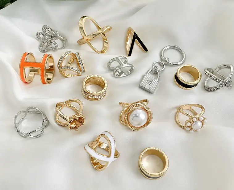 Anéis de liga de cobre esmaltado, joias de metal de alta qualidade, modernas, cachecol, fivela, para mulheres