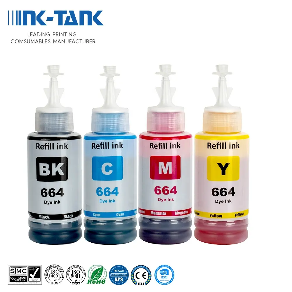 Tinta-tanque de tinta 664 t664 t6641-t6644, garrafa a a base de água compatível, tinta de tinta de refil para impressora epson l130 l120 l220