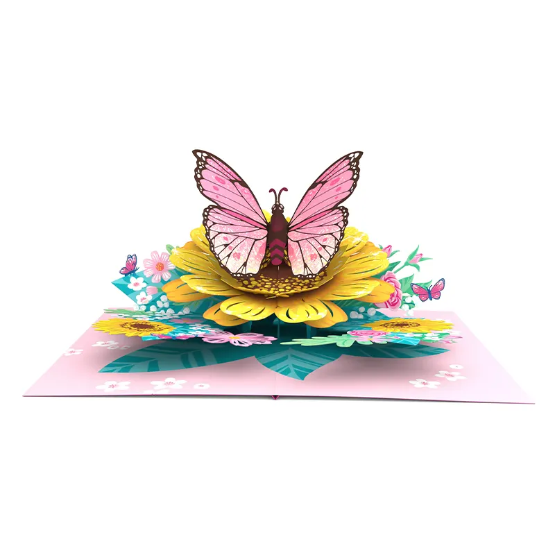 Nuovo Design gratuito personalizza la farfalla del biglietto di auguri 3D con il prezzo competitivo della carta Pop-Up del fiore