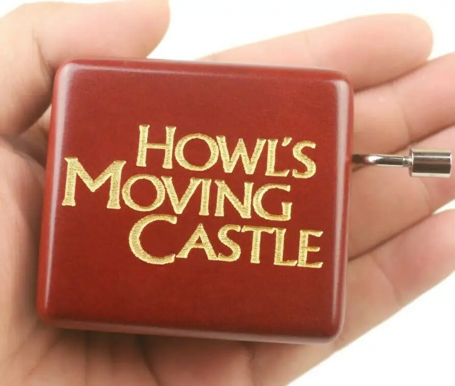 Sankyo Red Wood Engrave HOWLS MOVING CASTLE Hand Crank Music Box