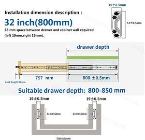 Sneida 32Inch Volledig Verlengde Q235 Koudgewalst Staal Heavy-Duty Lade <span class=keywords><strong>Slides</strong></span> Lock 53Mm Telescopische Kanaalglijbanen Voor Gereedschapskist Gym - Product Image 3