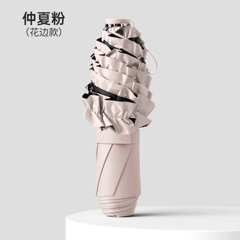 Midsummer pink, 3-fold 6-rib, ultra-light pencil umbrella, lace