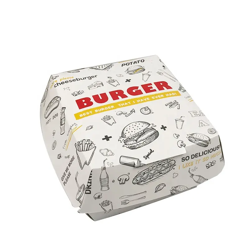2021 Groothandel Gebakken Chips Burger Fast Food Verpakking Box Custom Print Papier Hamburger Box Verpakking