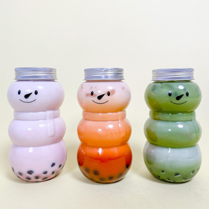塑料雪人形橙汁瓶500毫升一次性宠物奶茶杯铝盖果汁瓶