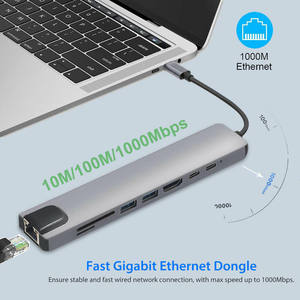 Multifunction 4k USB 2.0 <strong>8</strong> in 1 USB Type C to HD RJ4 <strong>5</strong> 100M 1000M Gigabit <strong>Adapter</strong> Hub Docking Station with Card Reader PD - Product Image 4