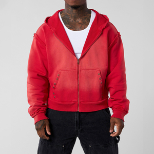 Tùy Chỉnh Thời Trang Đường Phố Của Nam Giới Zip up Đinh Tán Hoodie Axit Rửa Sạch Sơn Splatter Xếp Khâu Áo Dày Pháp Terry - Product Image 6