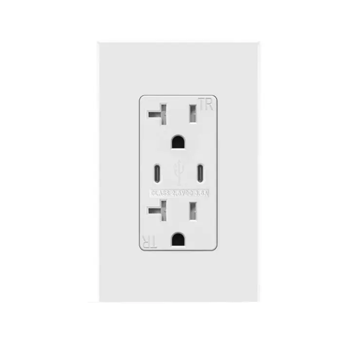 Distinctive safety FTR20DC-3600 3 pin wall power outlet socket with round usb c with light weight