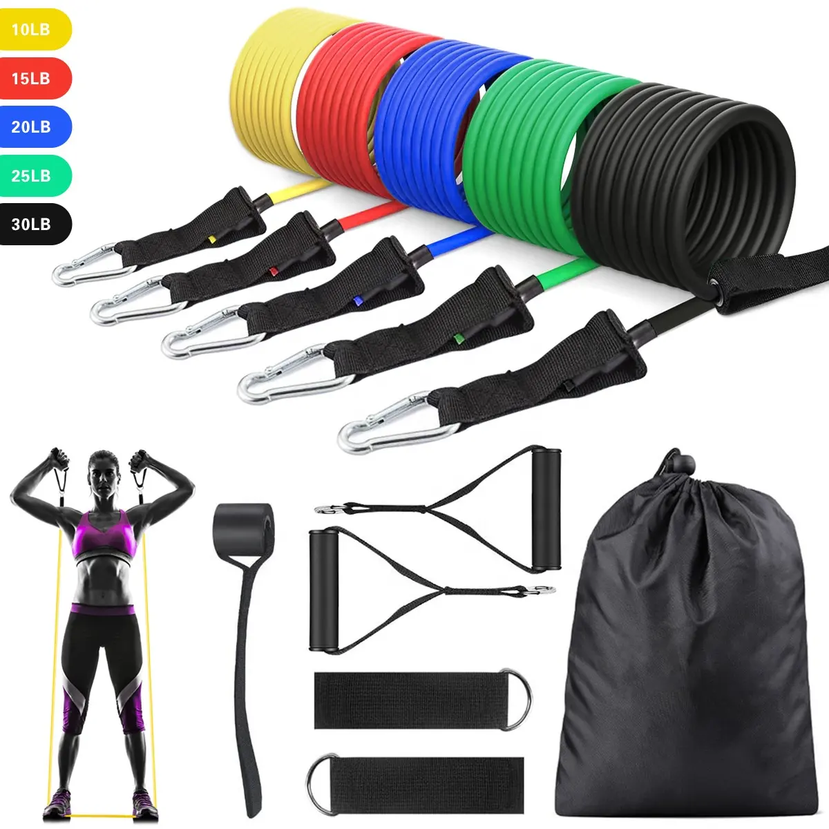 Set di cinturini per tubi di resistenza Fitness Yoga Gym Draw Rope Exercise Home Training Anchor Door Expander con cinturino alla caviglia