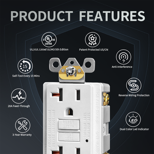 Presa interruttore standard americana 125v 20 amp presa gfci auto-test indicatore led fornitura di fabbrica di energia elettrica presa gfci