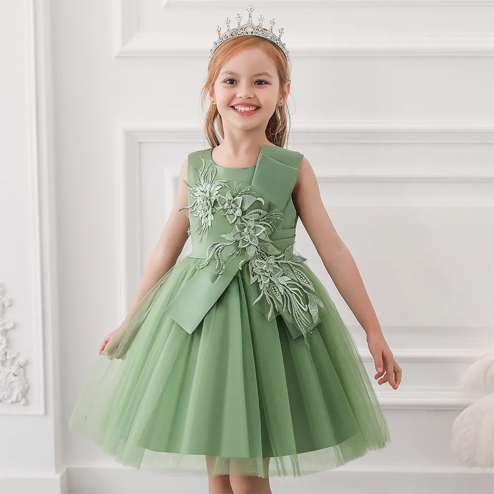 MQATZ Vêtements pour enfants Robe de soirée fantaisie Frocks Designs Tulle Flower Dresses pour filles L5150