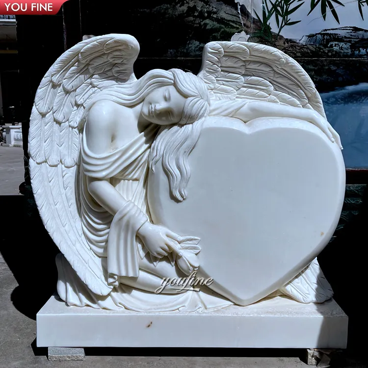 Outdoor Garden Granite Marble Angel Heart Shaped Cemetery Headstone