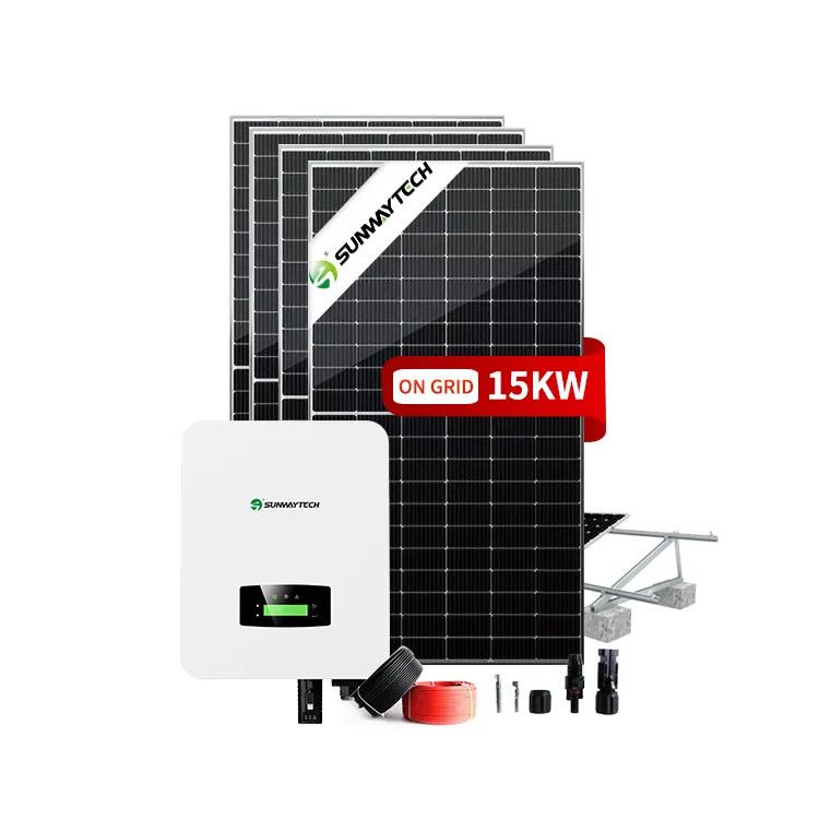 घरेलू छत सौर परियोजनाओं के लिए ग्रिड-बंधे सौर ऊर्जा प्रणाली 15kw 15000w 15kva सौर ऊर्जा स्टेशन