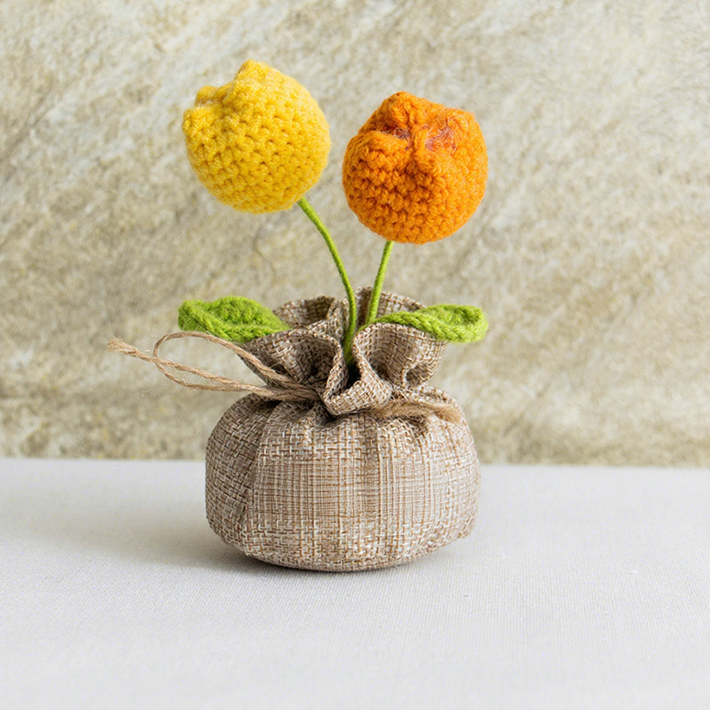 Sac porte-bonheur jaune tulipe + orange