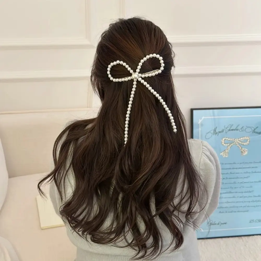 Mujeres Niñas Último diseño Plástico Blanco Perla Accesorios para el cabello Alta calidad Perla Arco Pinza para el cabello