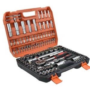 Набор ручных гаечных ключей с трещоткой в жестком футляре с гарантией на 1 год, набор из 108 предметов для ремонта автомобиля - Product Image 1