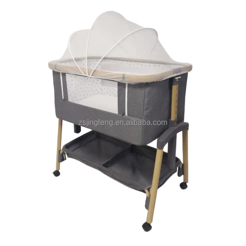 سرير أطفال بجانب السرير سهل الطي وعجلات سرير نوم جانبي قابل للتعديل ارتفاع سرير للأطفال حديثي الولادة