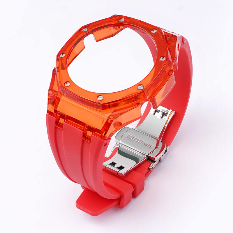 Bracelet rouge + Boîtier rouge + Boucle papillon argentée