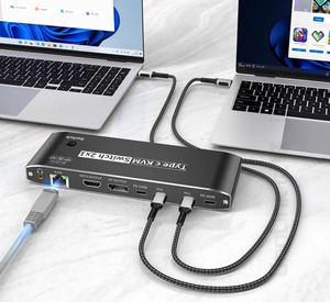 工厂价格类型-C KVM交换机USB3.1，带HDMI DP RJ45 PD 100W，适用于Macbook 2电脑共享1套鼠标键盘显示器