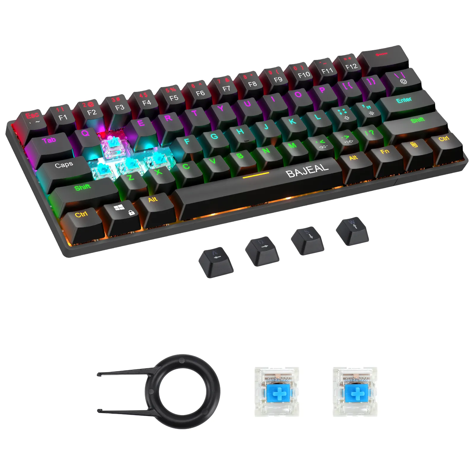 Bajeal 61 teclas RGB inalámbrica/Tipo C mecánico de juegos para teclado de escritorio/portátil