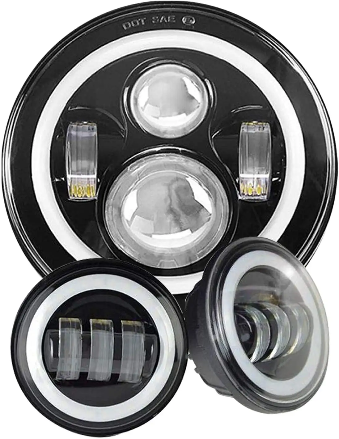 NEWWIND Black 7" Led Round Headlight Bracket Ultra Limited with 4-1/2 LED Passing Lamps 4.5" Fog Light Mounting Bracket Ring