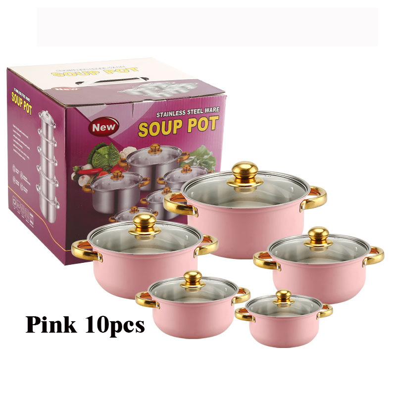 10 pièces/ensemble, poignée dorée, Pot rose