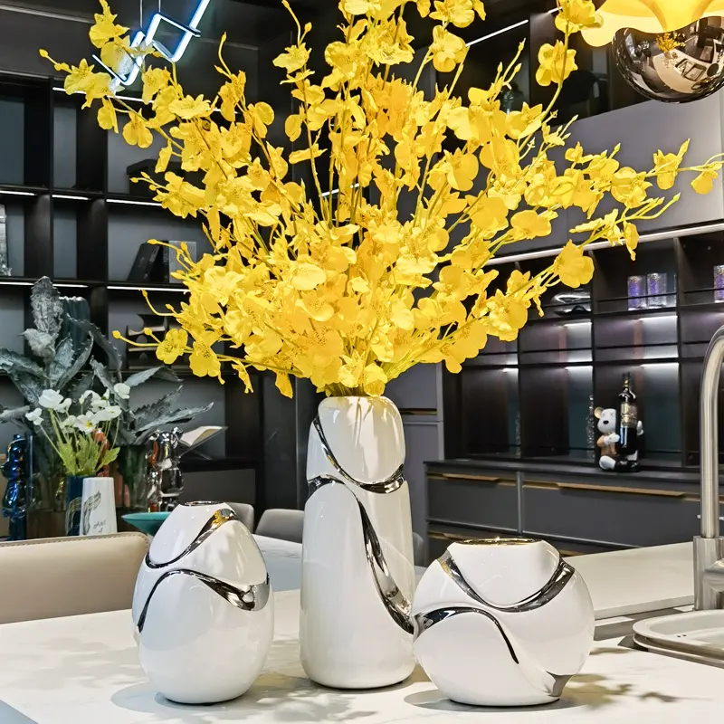 Benutzer definierte Mode Nordic Modern Weiß Silber Gold Porzellan Hydro ponik Vasen Home Decoration Keramik Blumen Vase für Hotel