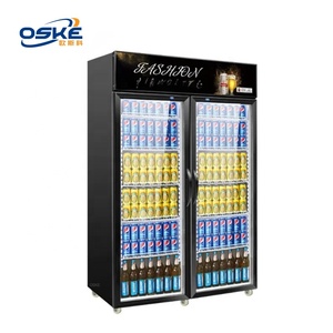 Drink Stand up Display <strong>Chiller</strong> Supermarket Freezer Two Glass Doors Upright Cooler Commercial Refrigeration Equipments
