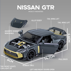 1/32 GT-R50ビッグコレクショングレーブルーホワイトライトサウンドプルバックシミュレーションカーモデルデコレーションおもちゃダイキャストカー - Product Image 5