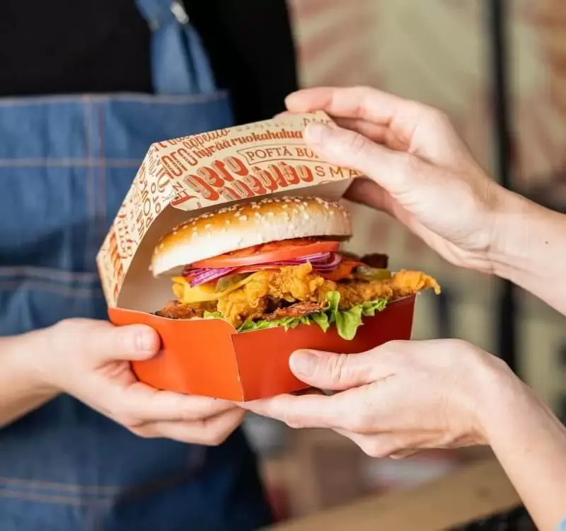 Custom Disposable Food Grade Cardboard hamburger Takeaway Packaging Kraft Paper Clamshell Burger Box