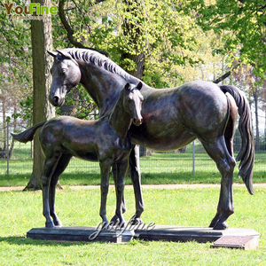 Youfine ngoài trời Vườn đứng ngoài trời bãi cỏ trang trí nội thất cuộc sống Kích thước đồng mare và foal Tượng ngựa điêu khắc - Product Image 1