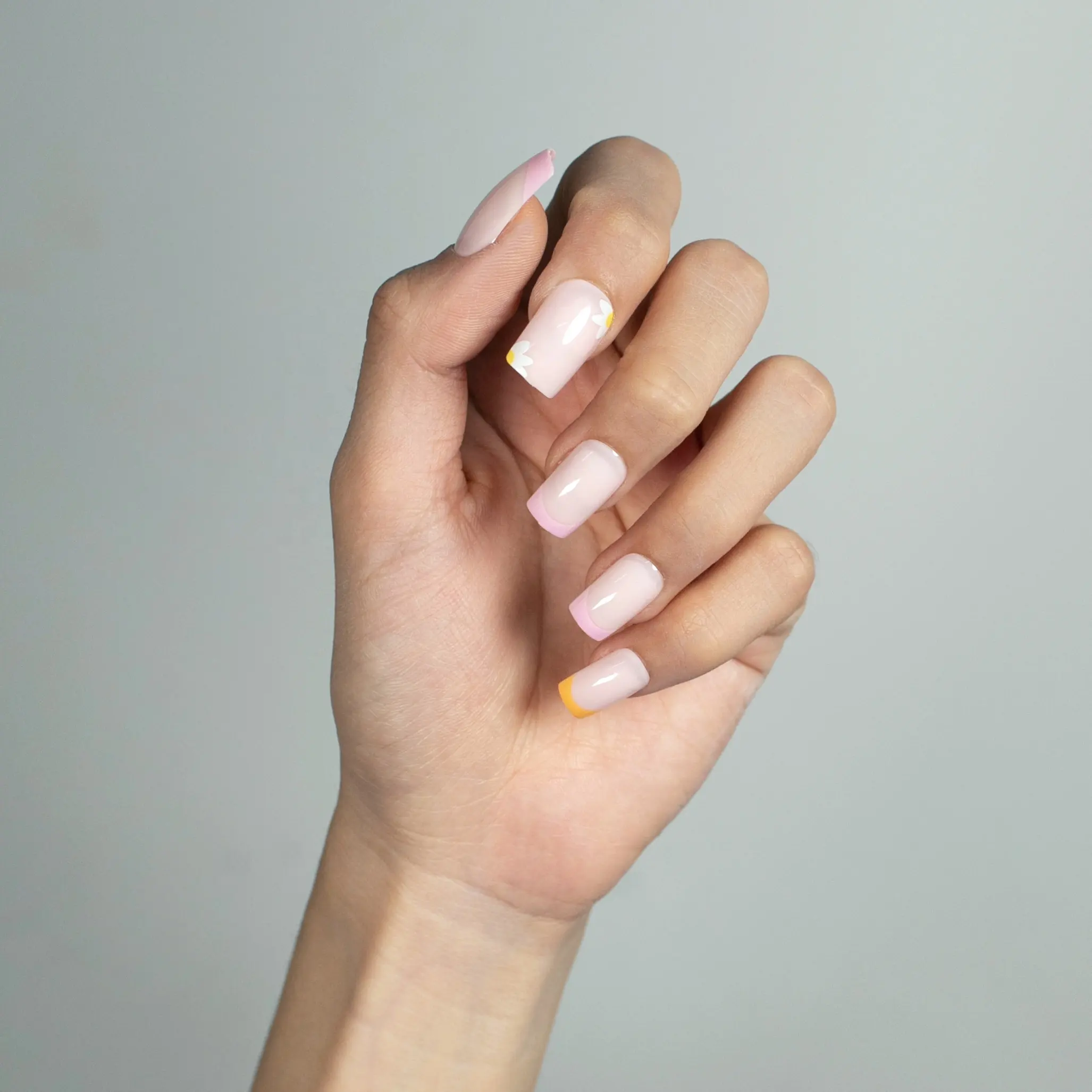 French Press On Nails colla per unghie in Gel rosa corto, Mini lima, Stick per Manicure e 24 unghie finte