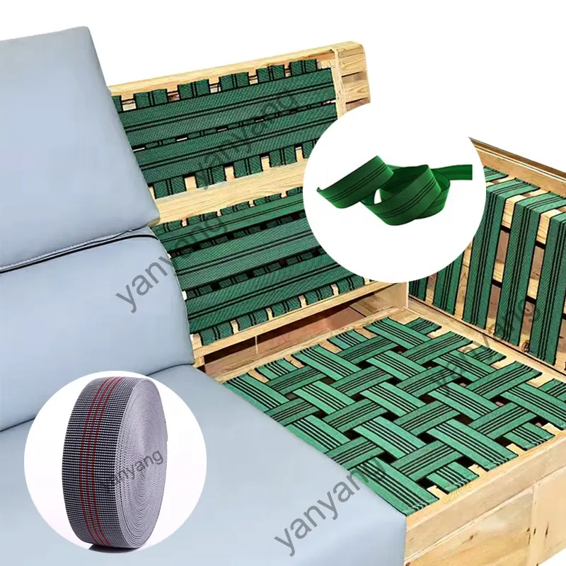 Yanyang furniture accessories customized 7cm polyester sofa elastic belt tape 5cm green upholstery furniture strap webbing