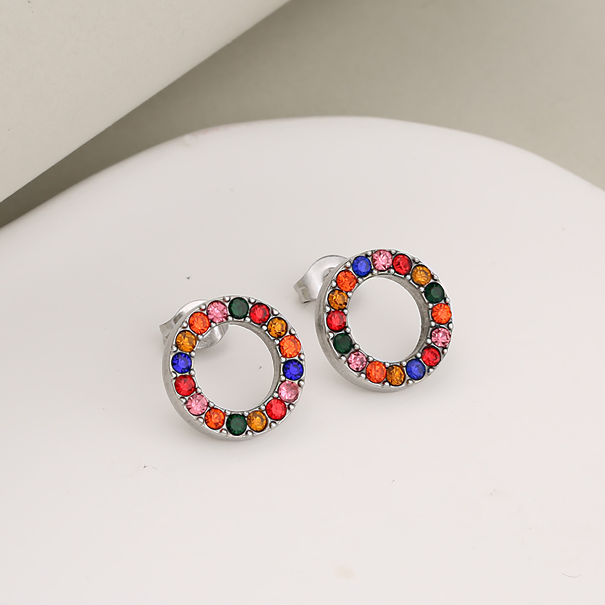 Steel and colored rhinestone earrings