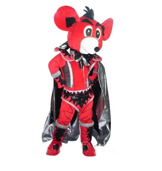 Disfraz de mascota de mickey mouse, capa gris, héroe de ratón rojo, peluche, OEM, promoción de publicidad