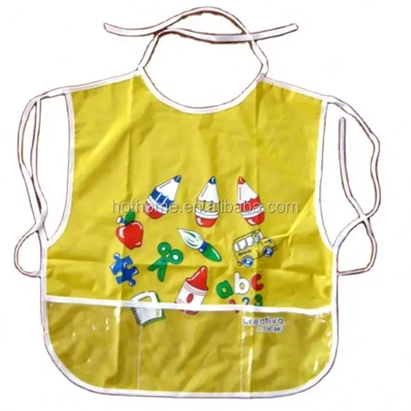 Hot Sale 40X35cm 190D Nylon Waterproof PVC Child Kids Baby Disposable Apron with Long Sleeves