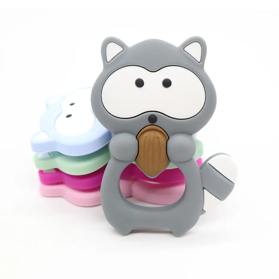 Cute Design Natural Rubber Silicone Teether Gift Baby Custom Shape Toys Raccoon Bear Teether