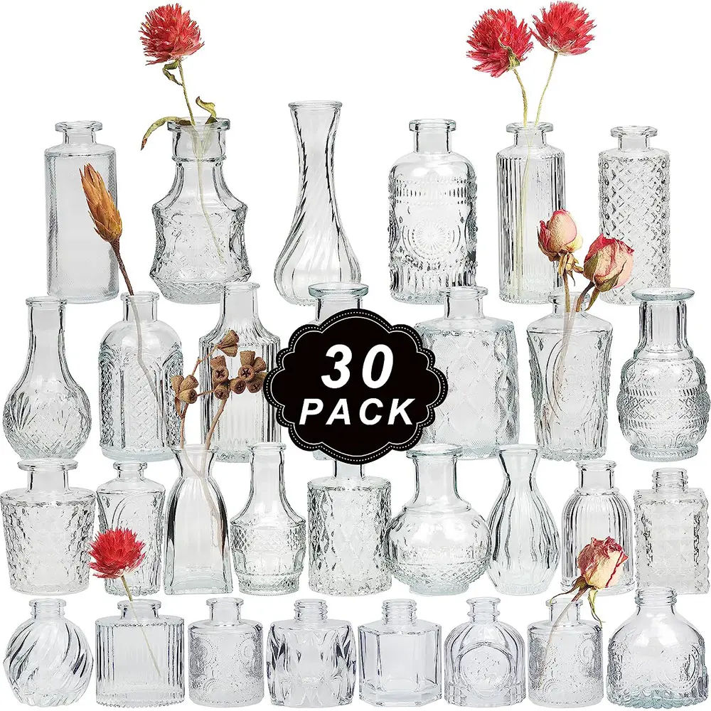 Luxury Glass Table vases Decoration Flower Bottle Vases for Weddings Tall Centerpiece Transparent Bud Vase Set30 pcs